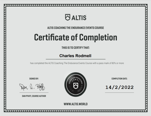 Altis Endurance coaching certificate